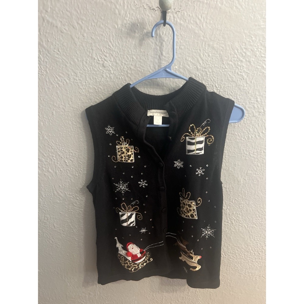 Christopher & Banks Sweater Womens Size Small‎ Black Christmas Vest